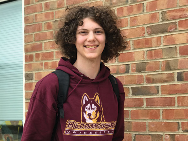 MHS student wearing Bloomsburg University hoodie