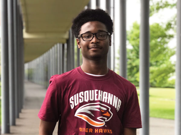 MHS student wearing Susquehanna River Hawks t-shirt