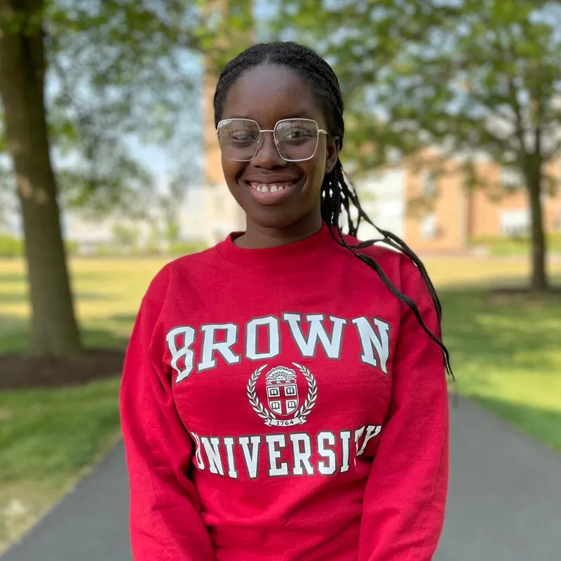 MHS student with Brown University sweatshirt