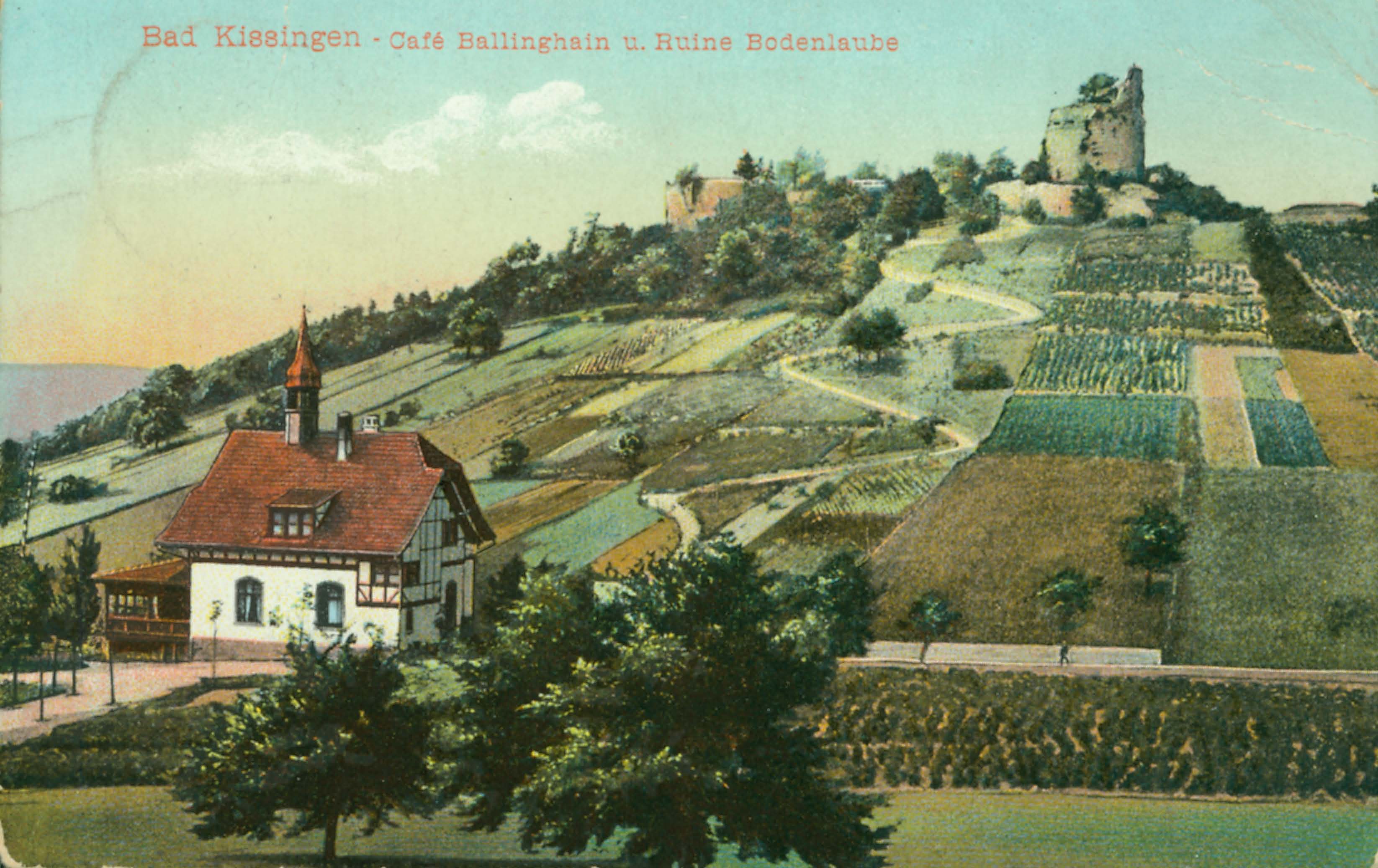 Postcard featuring a cafe in Bad Kissingen.