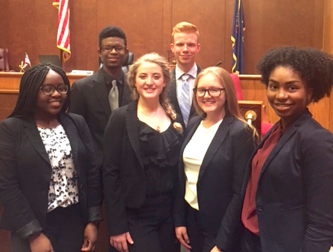 Students at a mock trial.
