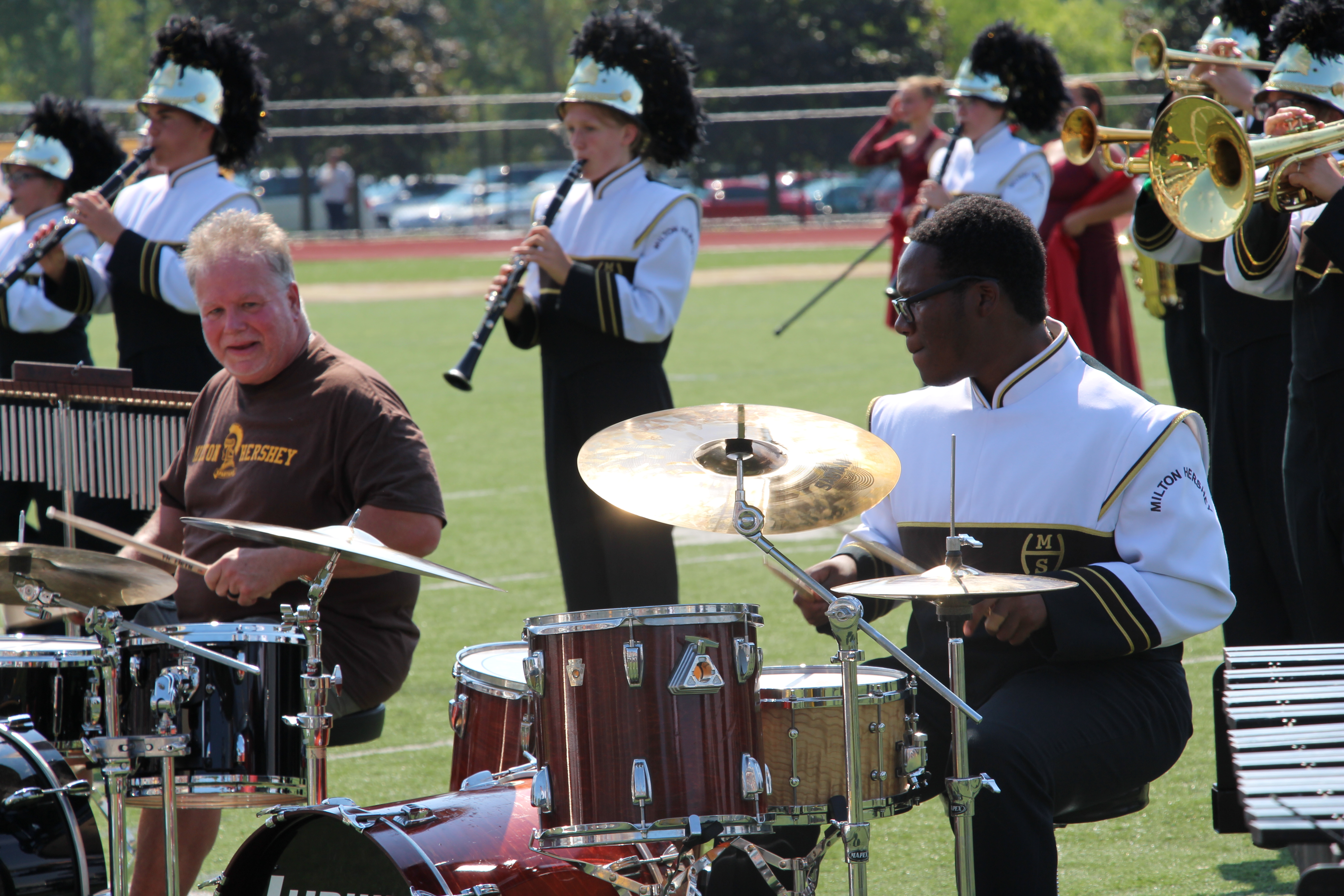 Andre Sumler drumming in marching band.