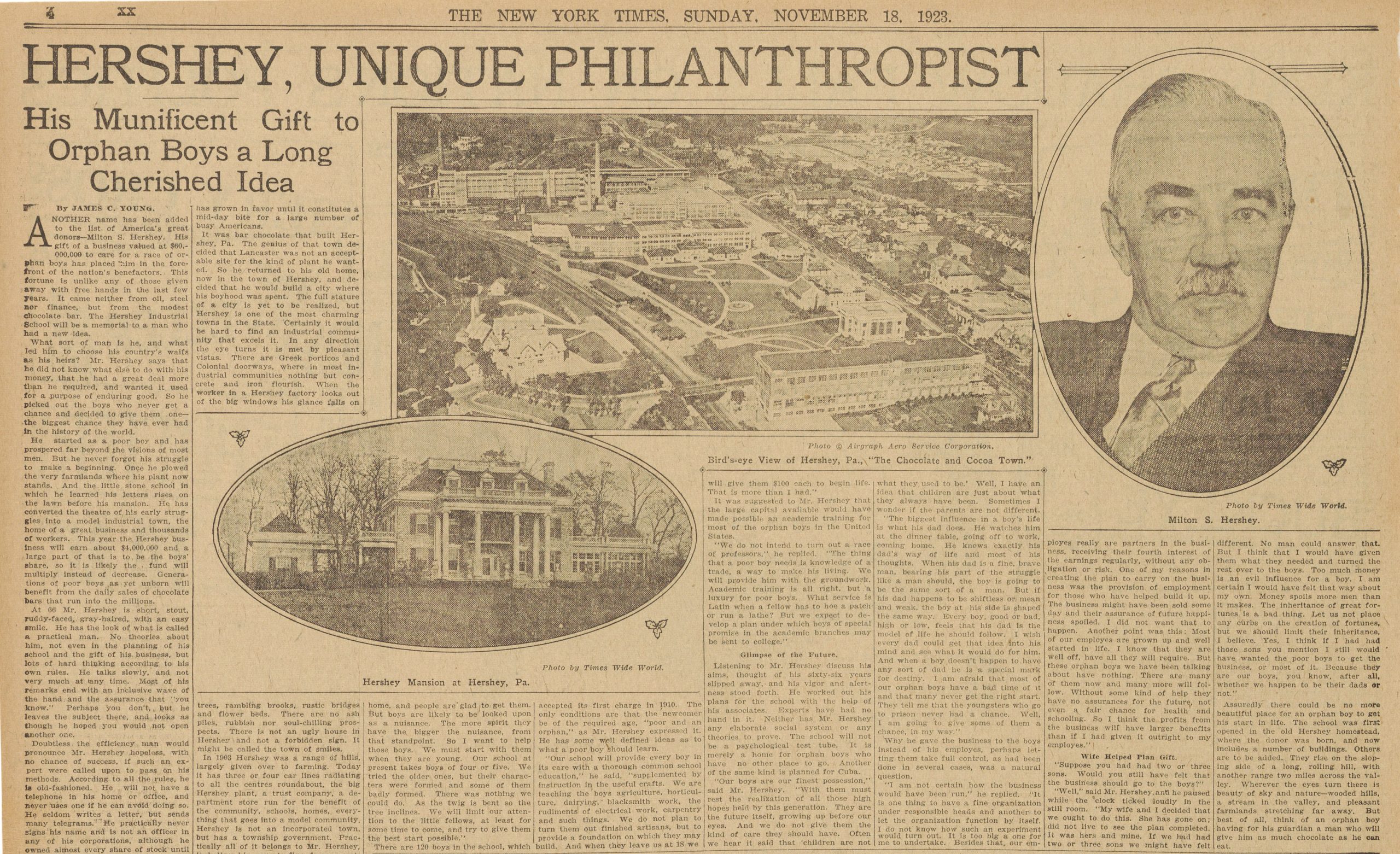 Milton Hershey's History with The New York Times Milton Hershey School