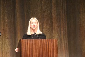 MHS alumna Kate Casey '95 spoke to Milton Hershey School students and staff during the 2019 Founders Week Assembly.