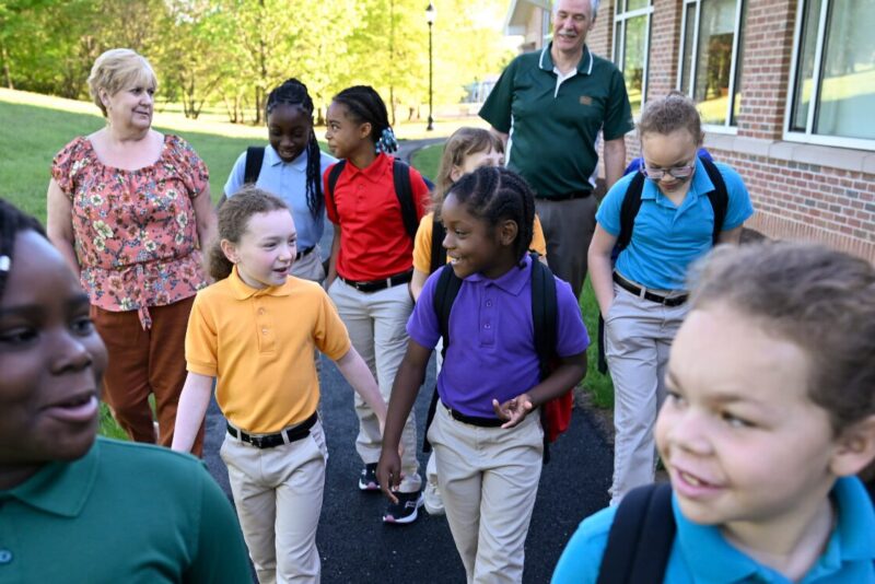 MHS elementary students walking to school