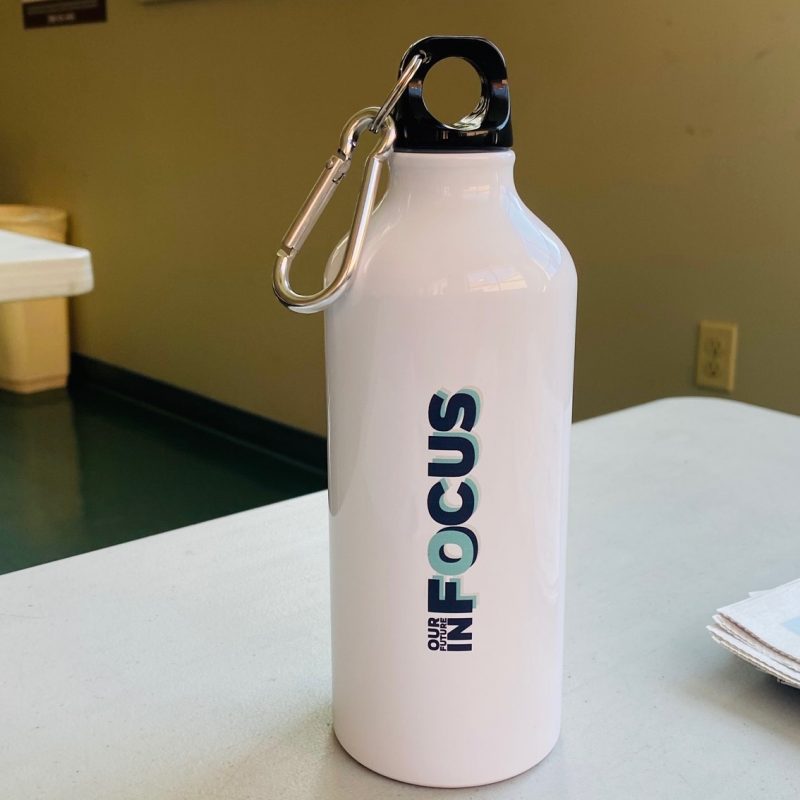 Our Future in Focus Themed Water Bottles for scavenger hunt prize