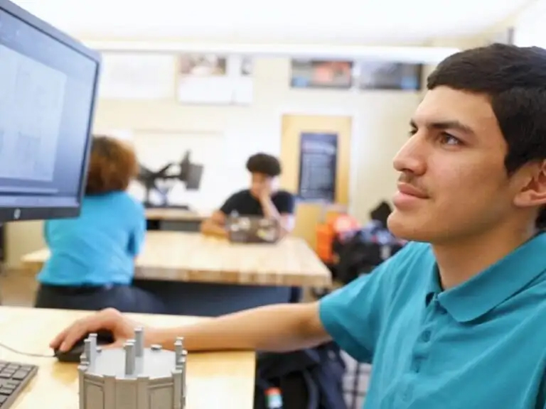 engineering student on computer