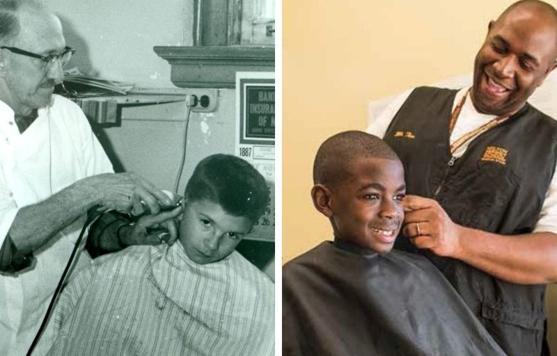 Then and Now Barber Photo showcasing whole child care