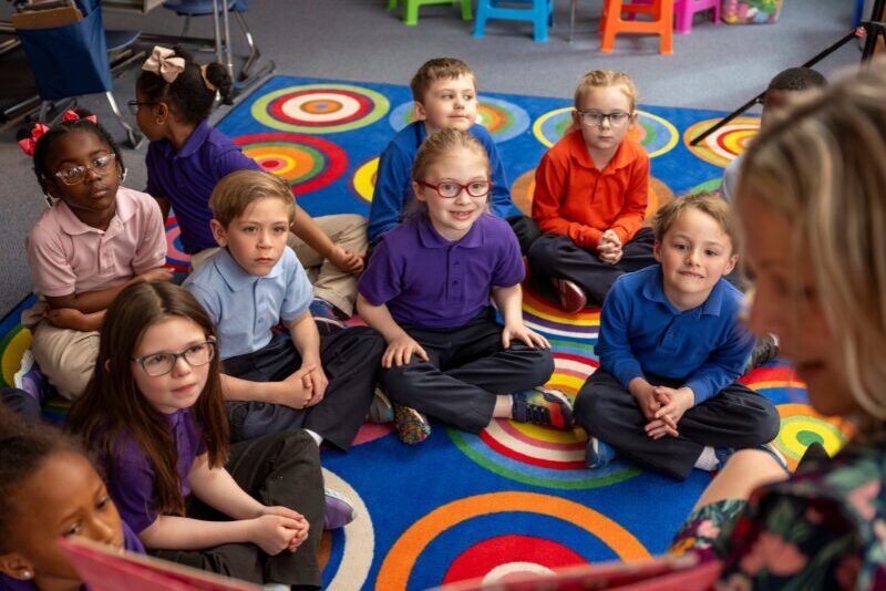 elementary students at story time