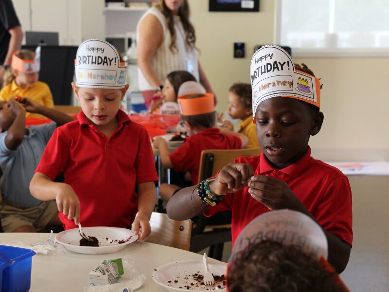 MHS students celebrating Milton Hershey's birthday