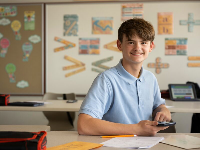 middle school boy in math class