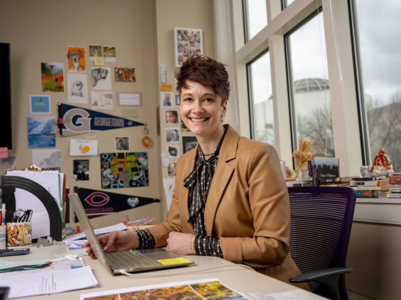 high school english teacher at her desk