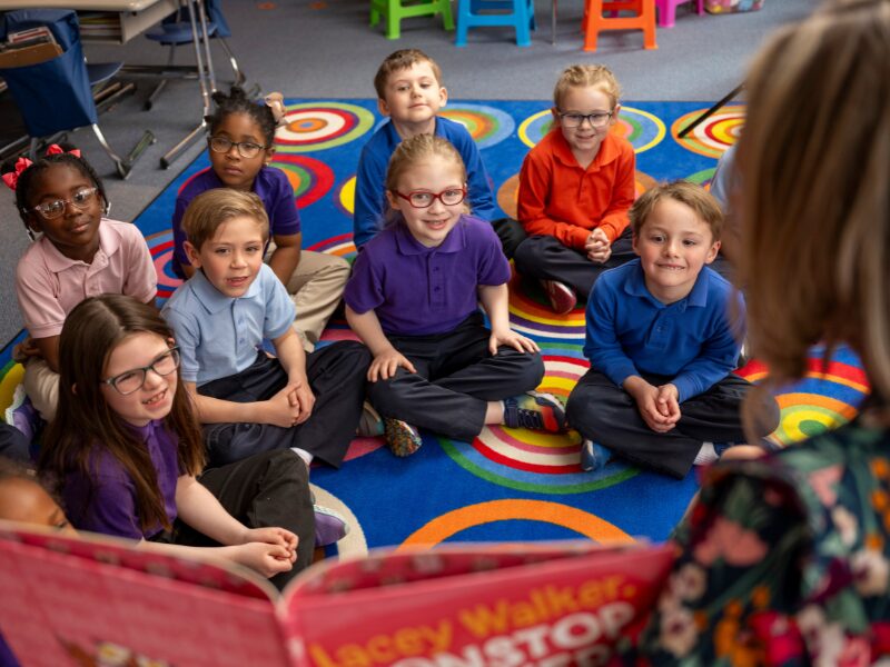 elementary students at story time