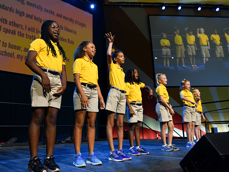 Milton Hershey School students say the School Pledge at the 2022 Opening of School Assembly.
