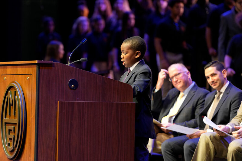 Michael Lambert, a fourth grade student, shares his Breakthrough during Milton Hershey School's 2023 Founders Day Assembly.