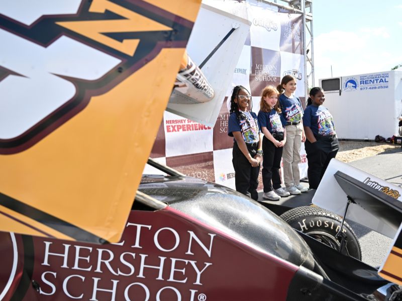 Milton Hershey School Hershey Sprint Car Experience - Elementary Division students girls at photobooth