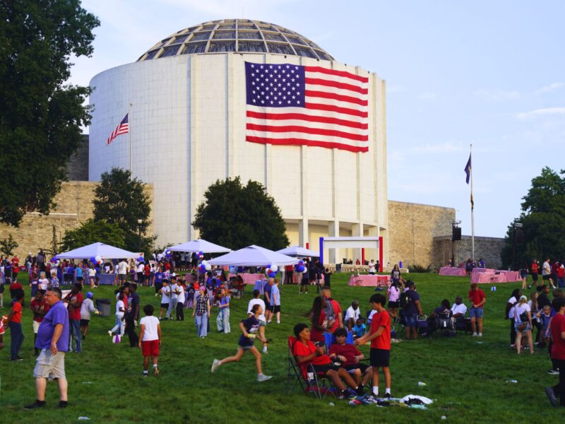 Outside Founders Hall for the America250 event - Stars, Stripes, and Spartans