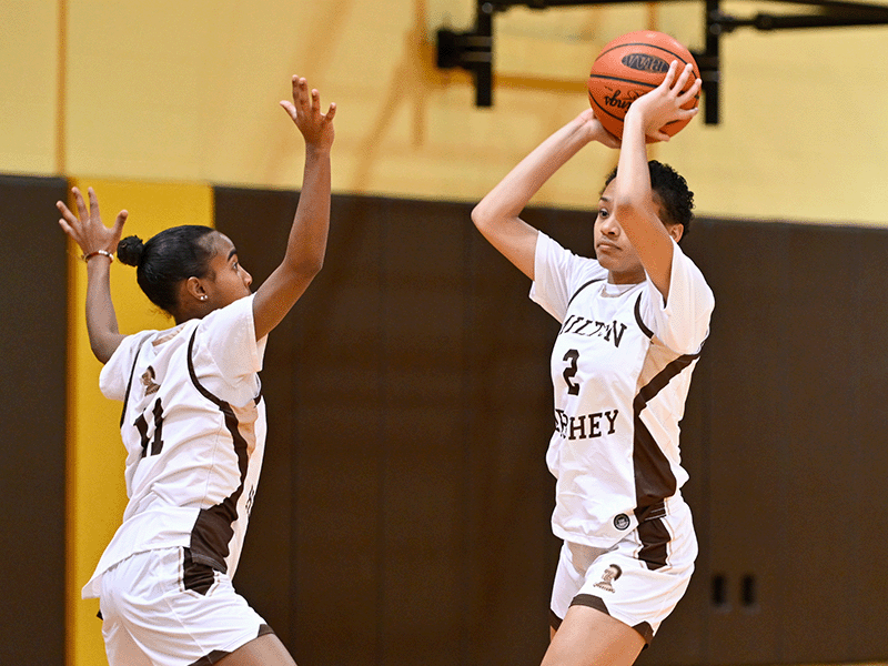 Milton Hershey School girls' basketball players take part in a scrimmage.