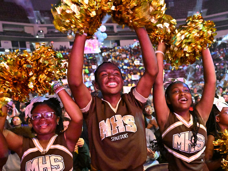 Milton Hershey School cheerleaders celebrate the beginning of a Breakthrough year.