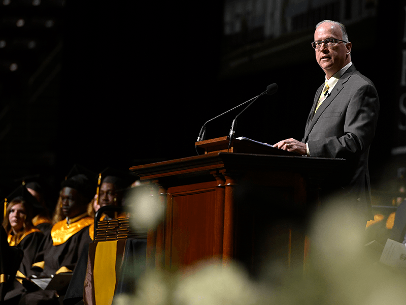 Milton Hershey School President Pete Gurt '85 shares remarks at the school's 88th Commencement Ceremony