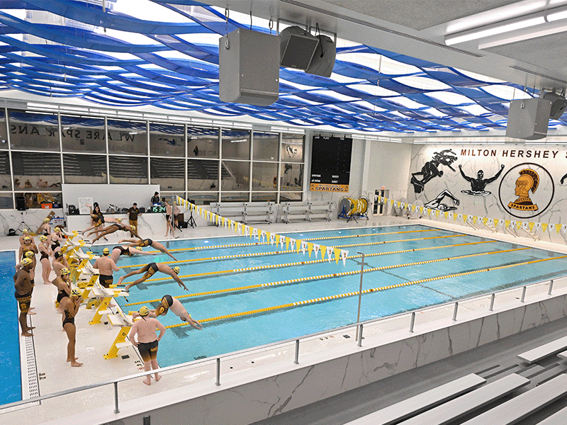Milton Hershey School students dive into the pool.