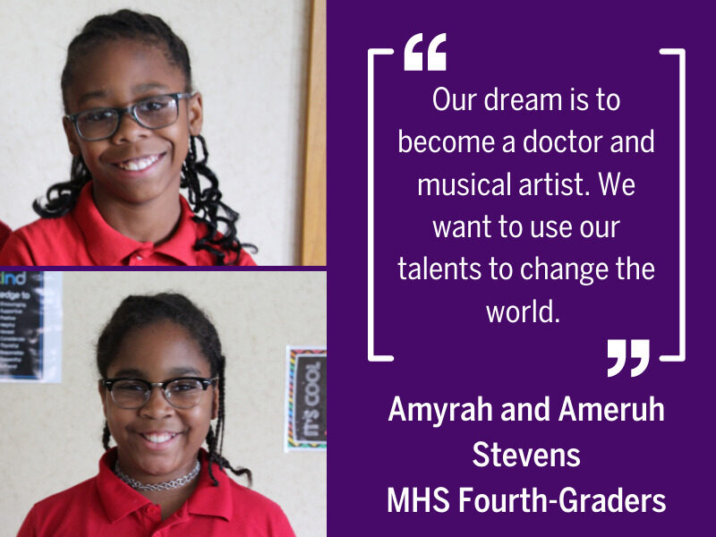 Milton Hershey School fourth graders, Amirah and Ameruh Stevens, talks about her experience
