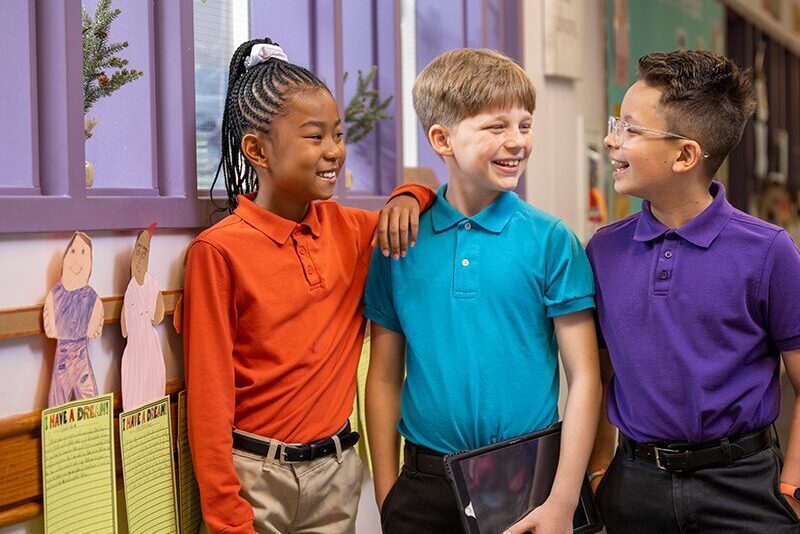 Milton Hershey School students in an Elementary Division hallway.