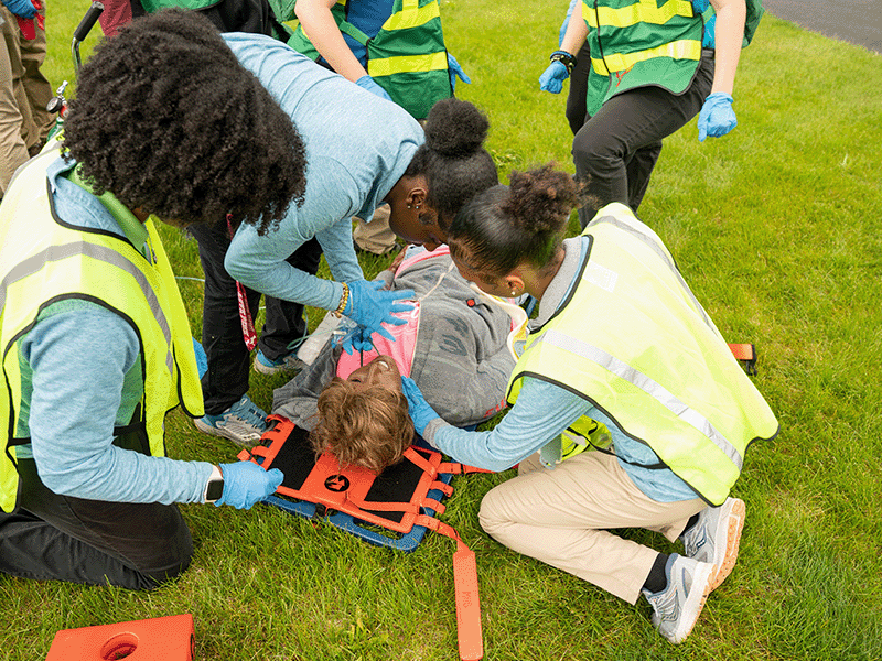 Milton Hershey School students stand together during an emergency response training.