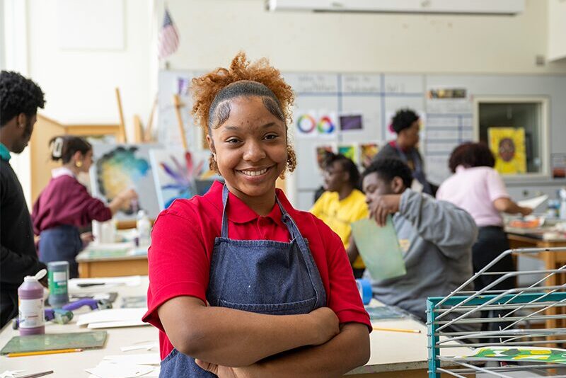 High school student in art class