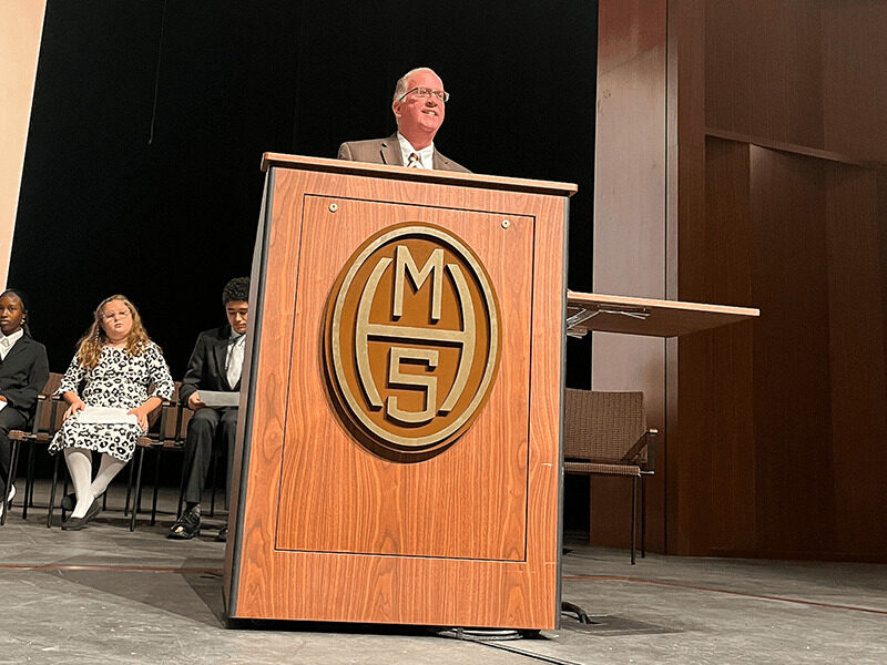 President Pete Gurt '85 shares remarks at Founders Day Assembly.