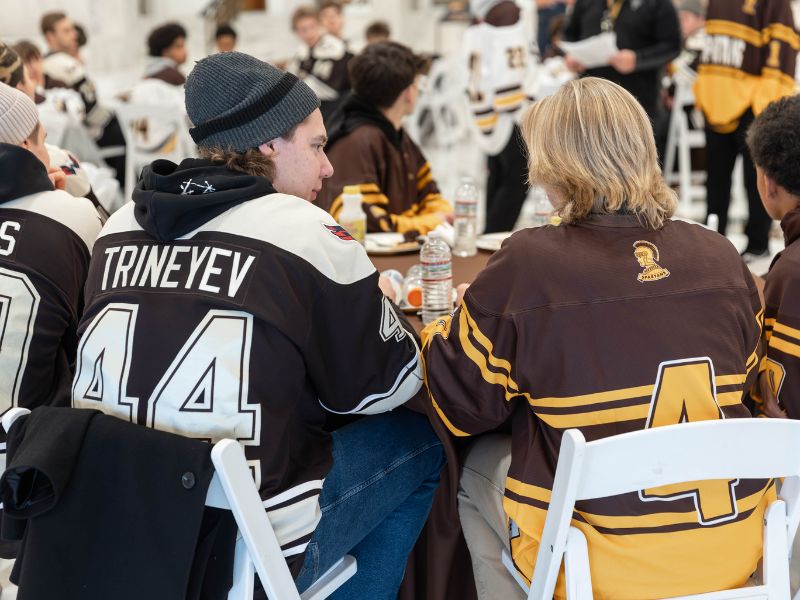 The Hershey Bears visit Milton Hershey School students for a luncheon in the Founders Hall Rotunda