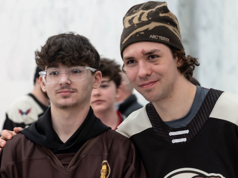 The Hershey Bears visit Milton Hershey School students for a luncheon in the Founders Hall Rotunda