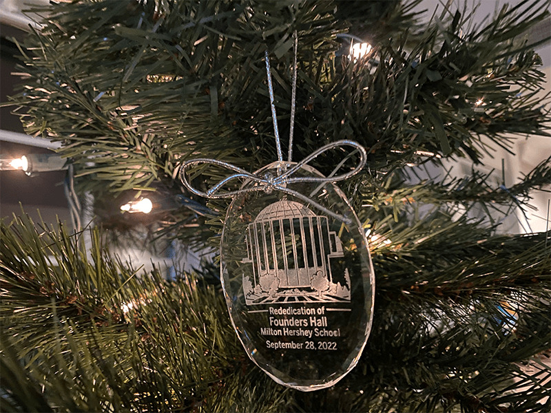 Christmas tree ornament in honor of Founders Hall Rededication, on Sept. 28, 2022.