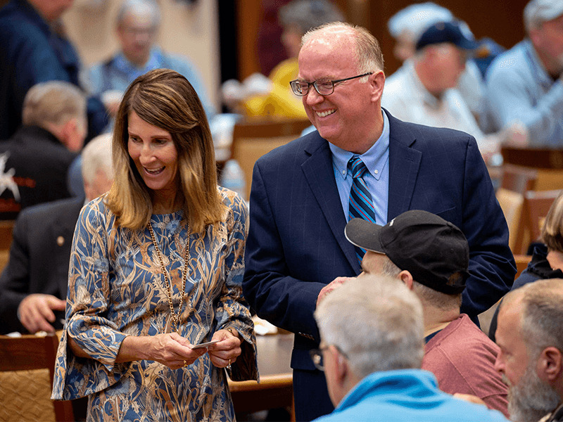 Milton Hershey School President Pete Gurt '85 and his wife Jane attend a brunch reception during Homecoming Weekend.