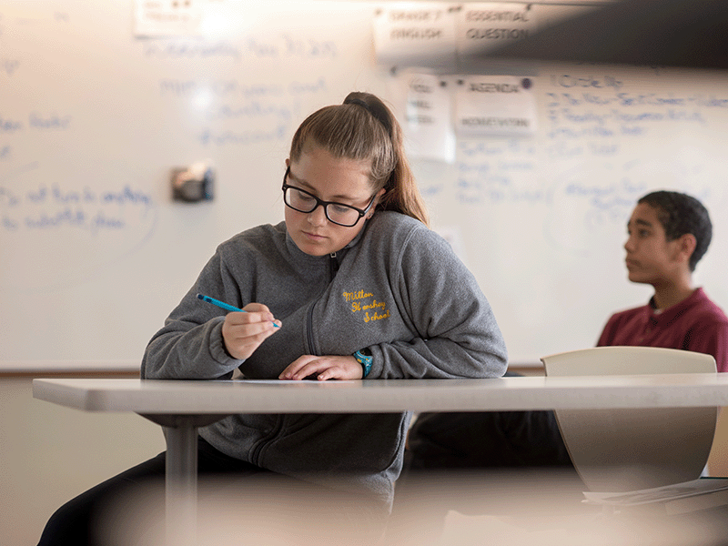 Milton Hershey School students sits in English class. 