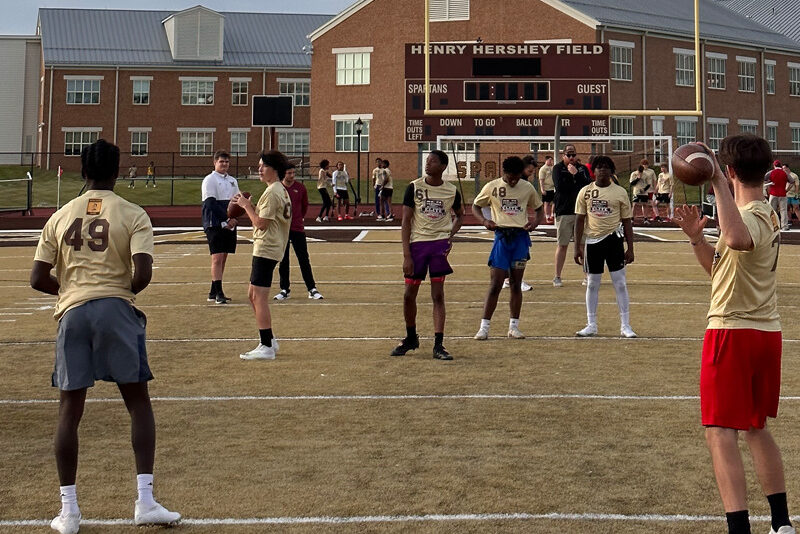 Milton Hershey School athletes perform at the Mr. PA Football Elite College Showcase, one of two sporting events that showcased MHS facilities.