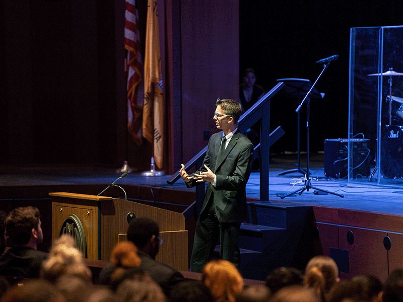 Milton Hershey School Director of Religious Programs Will Ogle shares a message at the Senior Chapel Service and Awards Ceremony.