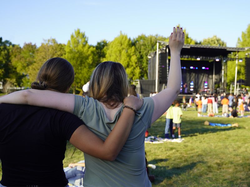 Milton Hershey School special chapel event with Blessing Offor, students watching.