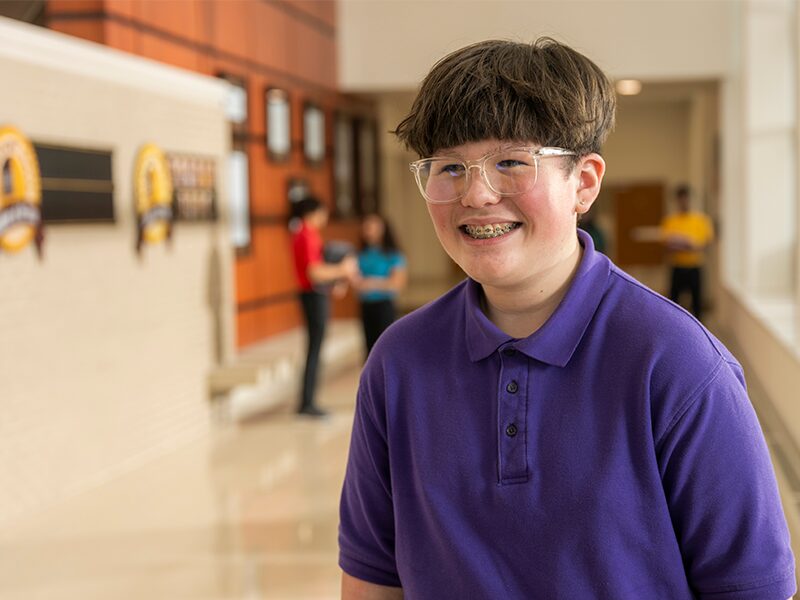 Student in hallway of Catherine Hall