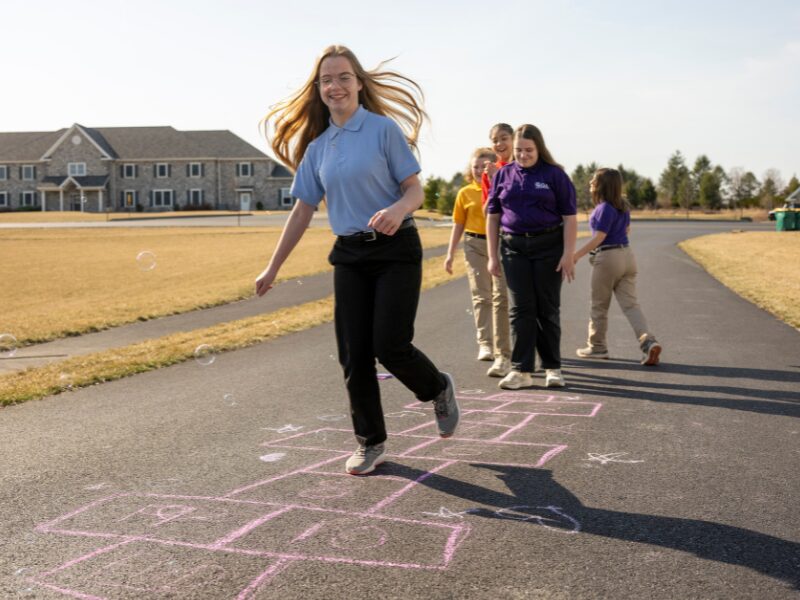 MHS students playing hopscotch